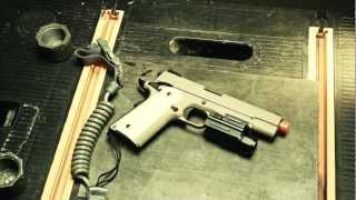 Desert Warrior 51 M1911 Blowback Gas Pistol  WE Tech Airsoft [upl. by Islaen]