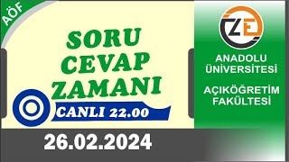 AÖF 26 02 2024 Canlı Ara Sınava Son 25 Gün  Açıköğretim Sorularınız [upl. by Netaf588]