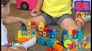 ABC Train Mega Blocks Learn Alphabet letters ABCDEFGHIJKLMNOPQRSTUVWXYZ [upl. by Schofield982]