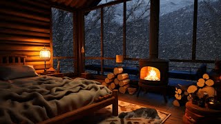 Winter in Cozy Cabin Ambience  Blizzard Snowstorm and Fireplace Sounds for Deep Sleep [upl. by Eyks]