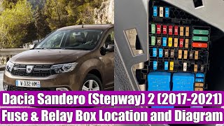 Dacia  Renault Sandero Stepway 2 20172021 fuse box relay panel location diagram explanation [upl. by Eneluj]