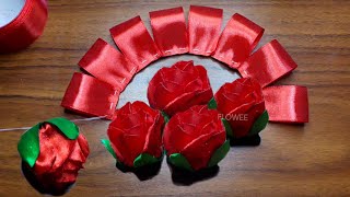 Whole Ribbon Rose  Ribbon Flowers  How to make an easy ribbon rose [upl. by Swetlana]