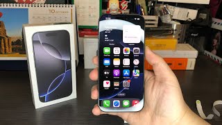 Apple iPhone 16 Pro Unboxing  First Boot Up Black Titanium [upl. by Haida]