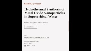 Hydrothermal Synthesis of Metal Oxide Nanoparticles in Supercritical Water  RTCLTV [upl. by Adalard]