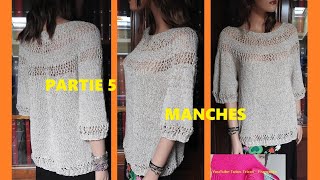 5 Tuto Tricot Pull Femme Top Down à empiècement arrondi jersey et ajouré en 5 tailles création [upl. by Kiryt282]