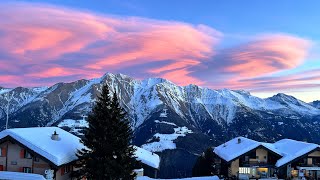 Riederalp Switzerland Walking TourSpectacular Winter Sunset in ALPS [upl. by Gnilhsa]