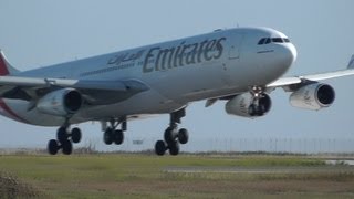 Emirates A340313XClose Landing LCLKRwy 22Inside Larnaca Intl [upl. by Adao]