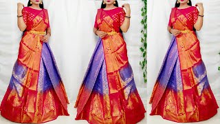 Saree convert into Beautiful LehngaSaree lehnga drapingSilk saree Wearing Beautifully [upl. by Odiug220]