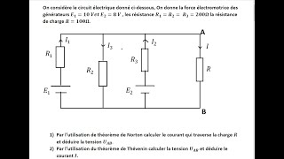 Exercice déléctricité application de théorème de Norton et de Thévenin Diviseur de tension [upl. by Yornek]