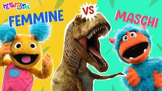 🦖🦕FEMMINE VS MASCHI GIOCHIAMO AI DINOSAURI  IMPARIAMO A NON FARE DISCRIMINAZIONI DI GENERE [upl. by Tillford469]