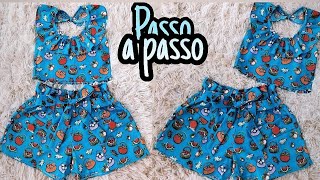 Passo a passo ⭐️ Conjunto infantil verão SHORT COM BOLSOS E BLUSA FRENTE UNICA [upl. by Inattirb201]