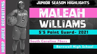 Maleah Williams  55 Point Guard 2021  SC 76ers  Barnwell High School [upl. by Gilligan436]