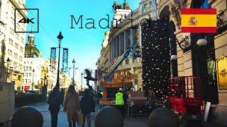 December in Madrid Spain 4k walking tour in downtown prepared for Christmas [upl. by Ocsecnarf]