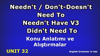 Need Neednt Dont Need To Doesnt Need To Neednt Have Didnt Need To Konu Anlatımı Unit 32 [upl. by Malha]