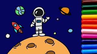 ASTRONAUT in Moon 👩‍🚀🚀  Learn 2 Draw  Easy Drawing Videos moondrawing easydrawings spacekid [upl. by Anilorac]