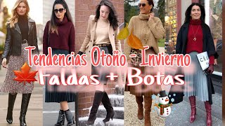 COMO VESTIR a la MODA CON FALDAS Y BOTAS LARGAS EN OTOÑOINVIERNO 202324 Tendencias OtoñoInvierno [upl. by Solnit]