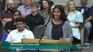 2024 Mayor Macks Scholarship Recipient Shreemayi Undavalli Longview ISD [upl. by Binnie]