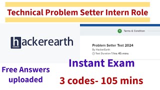 Hackerearth Exam Answers 🥳🥰Live Assessment Free Answers  Problem Setter Intern Data Instant Exam [upl. by Notnirb]