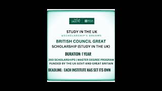 British Council GREAT Scholarship 202526 🇬🇧200 Scholarships 2025 GREATScholarship StudyinUK [upl. by Kcaz]