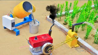 diy how to make water pump using mini diesel engine  concrete mixer  water pump ramucreator1 [upl. by Matusow]