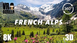 Mountains in the French Alps in 360 VR  8K Stereoscopic Video short [upl. by Nanfa]