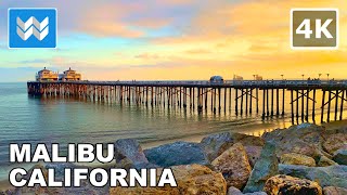 4K Malibu Beach Pier in California USA  2021 Sunset Walking Tour 🎧 Binaural Sound [upl. by Eedya]