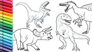 Drawing and Coloring Dinosaur Collection 2  How to Draw and Color Jurassic World Dinosaurs [upl. by Eidnarb]