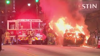 This is no joke Man sees people set Atlanta cop car on fire [upl. by Agripina]