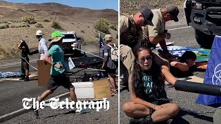 Police ram straight through climate activist blockade in Nevada [upl. by Enylecoj]