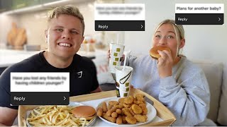 WE HAD TO ANSWER THE FIRST 10 QUESTIONS  Mukbang QampA  James and Carys [upl. by Scrope]