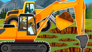 The Bear Construction Road smoothing and repair  Dump Truck Wheeled crane Scoop Truck [upl. by Gorden]