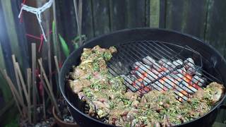 Slow grilled Herb Crusted Boneless chicken thighs Weber kettle grill ASMR slow quiet urban sounds [upl. by Eeniffar]