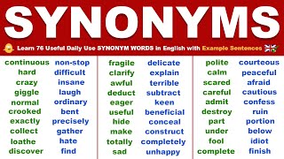 Learn 76 Useful Daily Use SYNONYM WORDS in English with Example Sentences  English Vocabulary [upl. by Suixela749]