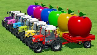 CASE vs FENDT vs JOHN DEERE vs JCB TRACTORS TRANSPORT APPLES  Farming Simulator 22 [upl. by Aoket]