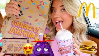 Trying McDonalds NEW Grimace Birthday Meal 🥳🍔 McDonalds Mukbang [upl. by Llener]