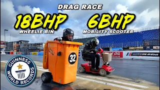 WORLDS FASTEST WHEELIE BIN vs MOBILITY SCOOTER DRAG RACE [upl. by Leaper]