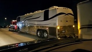 Towing a Prevost Entertainer Tour Bus  RV Broke Down and towed by Heavy Duty Tow Truck [upl. by Eisyak]