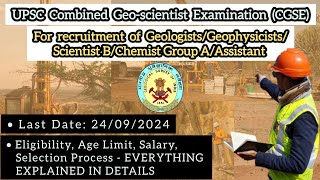 UPSC Combined Geoscientist Exam CGSE 2024  Eligibility  Salary  Exam Pattern upsc geologist [upl. by Nikral]