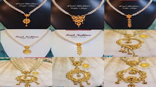 latest design 22k gold pearl necklace collectionnew pendant design with weight babymomsathi [upl. by Ezitram222]