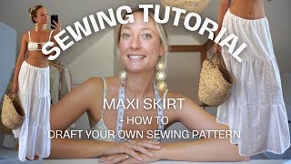 Gathered Maxi Skirt Sewing Tutorial  Draft your own sewing pattern [upl. by Revilo745]