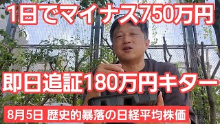 第606話【株式講座】日経平均株価歴史的な大暴落続く！たった15日で2368万円を失った男はさらに１日で750万円マイナスで追証キター [upl. by Ellehciram911]