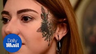 Tattoo artist gets her face inked so she couldnt get a normal job [upl. by Aamsa]