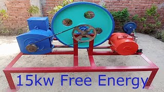 How To Make 15kw Free Energy From 15kw Generator And 55kw Alternator And 120kg 32inch Flywheel 230v [upl. by Amandie270]