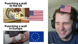 American reacts to USA vs Europe Memes [upl. by Neddra357]