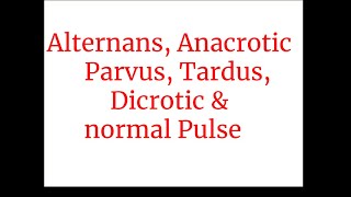 Alternans Anacrotic  parvus tardus dicroticamp normal Pulse [upl. by Evangelin970]