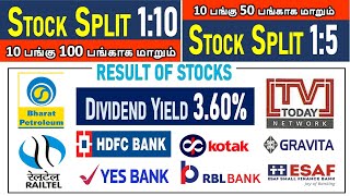 STOCK SPLIT 110 STOCK SPLIT 15 DIVIDEND YIELD 360  BPCL GRAVITA INDIA HDFC BANK RBL KOTAK [upl. by Mattland]