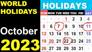 October 2023 Holidays and Observances Around the World by Country date and month in 2023 [upl. by Aicertap]