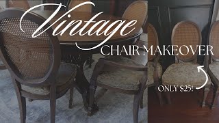 VINTAGE CHAIR MAKEOVER How to reupholster a chair for beginners [upl. by Yurik]