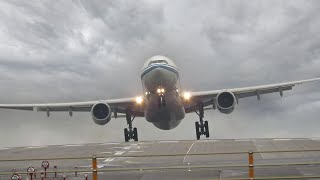 Cathay Pacific B777300 amp Air China A330300 Crosswind Takeoff at Düsseldorf Airport  EDDLDUS [upl. by Anuayek]