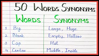 50 Synonyms words in english  what is synonyms of  English synonyms [upl. by Aerdnuahs]